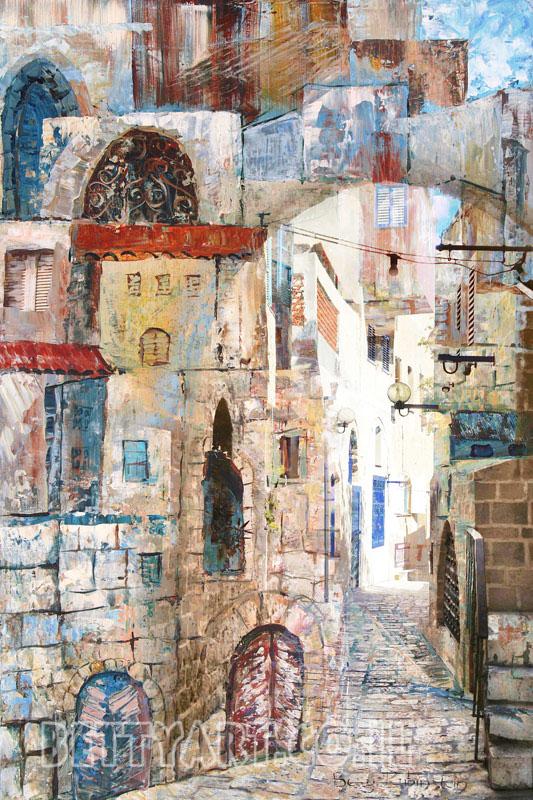 old jaffa, painting of israeli landscape, old city, picture for home design